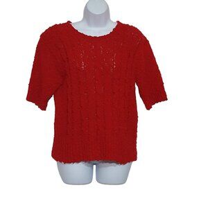 Greenwich Square Sweater Top Vintage 80s Womens Short Sleeve Nubby Red S Acrylic